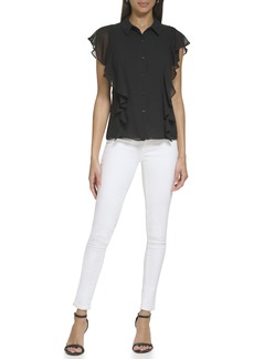 Calvin Klein Women's Sleeveless Ruffle Front Blouse (Plus Size)