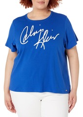 Calvin Klein Women's Plus Size S/S Top W/Htfix Logo