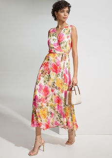 Calvin Klein Women's Printed Chiffon Wrap Dress - Berry Multi