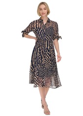 Calvin Klein Women's Printed Collared Midi Shirtdress - Indigo Tiger Eye