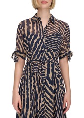 Calvin Klein Women's Printed Collared Midi Shirtdress - Indigo Tiger Eye