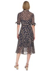 Calvin Klein Women's Printed Collared Midi Shirtdress - Indigo Tiger Eye