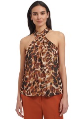 Calvin Klein Women's Printed Crisscross Halter Top - Terra Mult