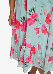 Calvin Klein Women's Printed Flutter-Sleeve Button-Front Dress - Jadeite Multi