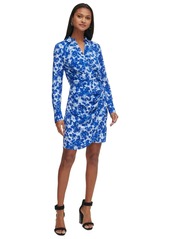 Calvin Klein Women's Printed Long-Sleeve Wrap-Style Dress - Klein Blue White