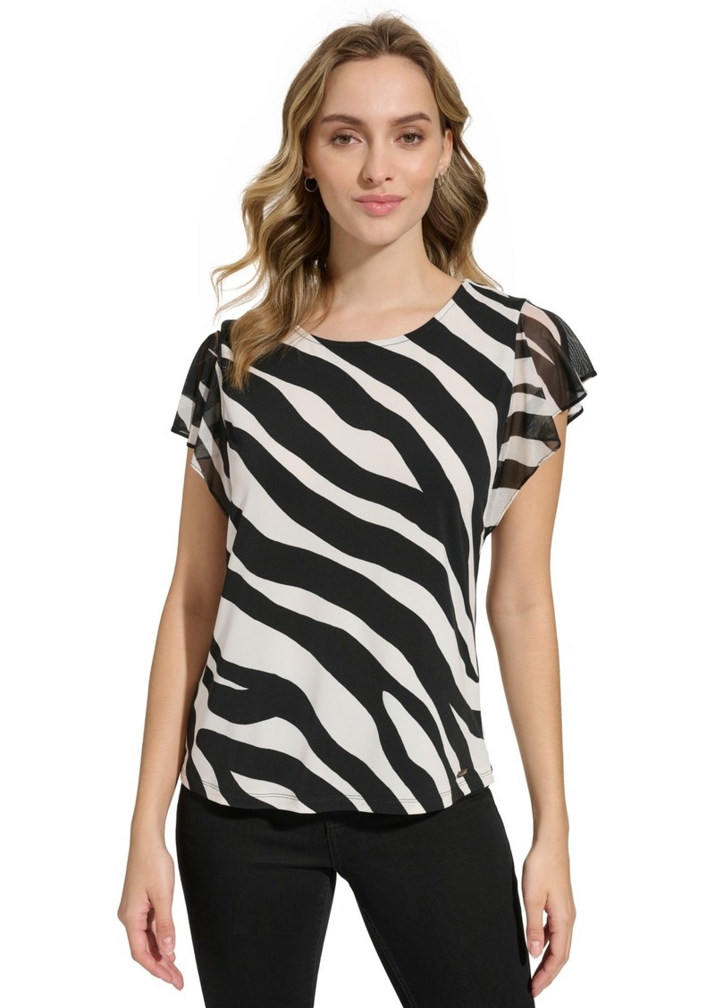 Calvin Klein Women's Printed Mesh Sleeve Top - Zebra