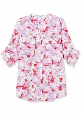 Calvin Klein Women's Printed Roll Sleeve Blouse  Extra Small