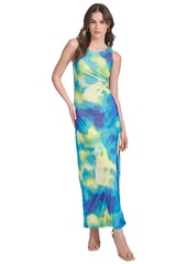 Calvin Klein Women's Printed Ruched Maxi Dress - Dz Blu Mlt