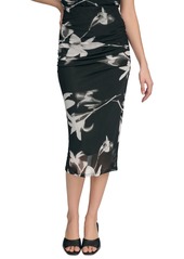 Calvin Klein Women's Printed Ruched Pull-On Skirt - Black Multi