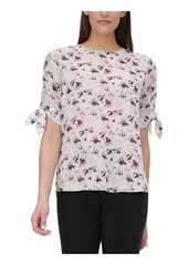 Calvin Klein Women's Printed Short Sleeve Top with Knot Detail BLSH FLRL Extra Small