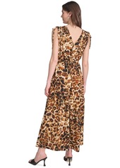 Calvin Klein Women's Printed Tie-Shoulder Maxi Dress - Terra Mult