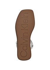Calvin Klein Women's Prue Sqaure Toe Strappy Flat Sandals - Silver Leather