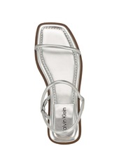 Calvin Klein Women's Prue Sqaure Toe Strappy Flat Sandals - Silver Leather