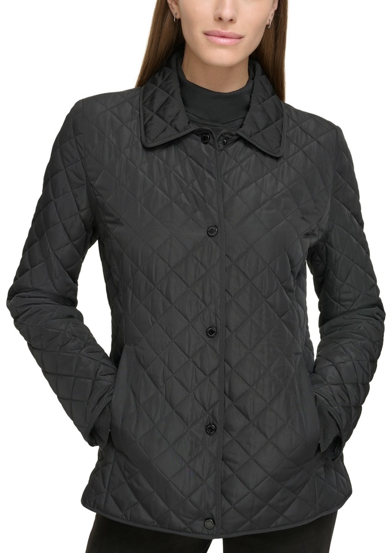 Calvin Klein Womens Collared Quilted Coat - Black