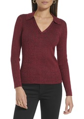 Calvin Klein Women's Rayon Collared Rib Long Sleeve Sweater CRNBRY/BLK