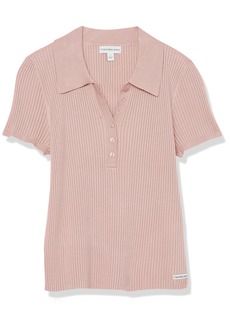 Calvin Klein Women's Regular Ribbed Cap Sleeve Polo Shirt