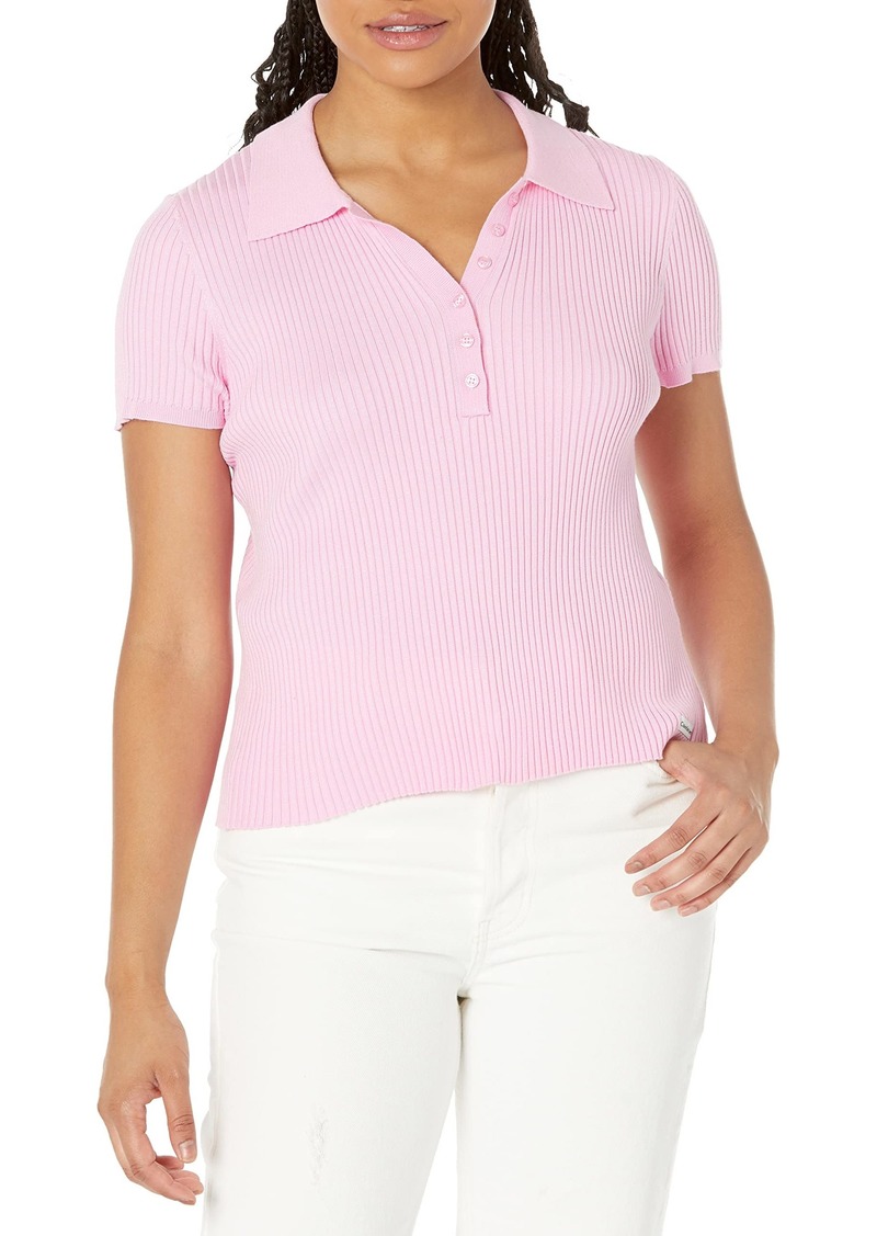 Calvin Klein Women's Regular Ribbed Cap Sleeve Polo Shirt