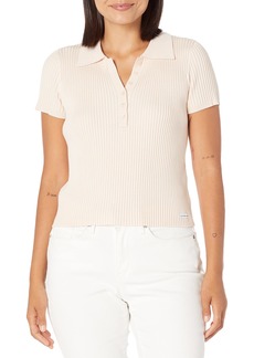 Calvin Klein Women's Regular Ribbed Cap Sleeve Polo Shirt Peach ICE