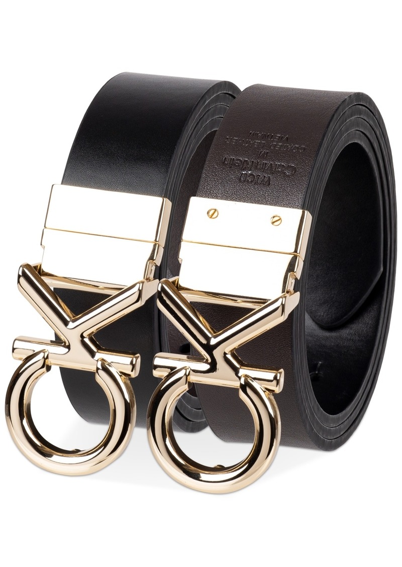 Calvin Klein Women's Reversible Puffed Ck Monogram Buckle Belt - Black/Brown