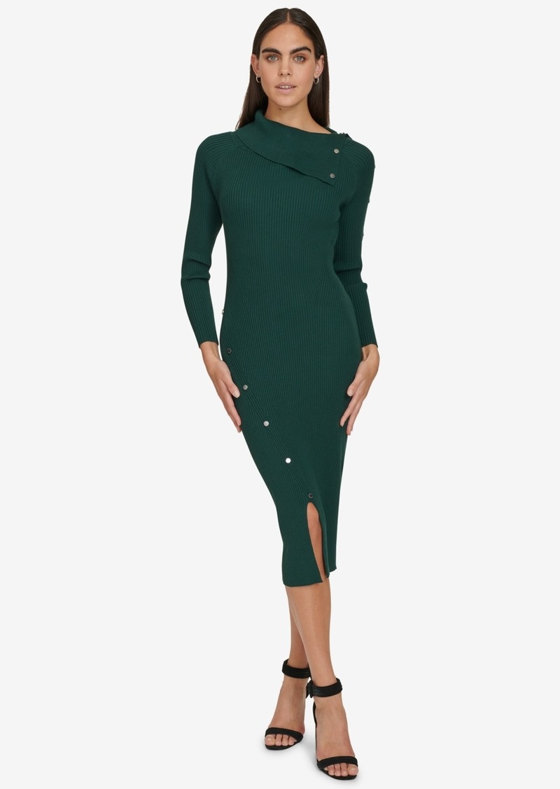 Calvin Klein Women's Rib-Knit Long-Sleeve Sweater Dress - Malachite