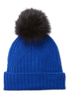 Calvin Klein Women's Ribbed Furry Pom Pom Hat - Klein Blue
