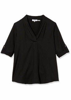 Calvin Klein Women's Roll Sleeve Blouse with Inverted Pleating  Extra Large