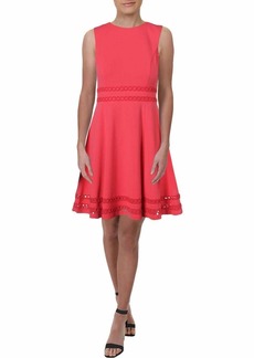 Calvin Klein Women's Round Neck Fit and Flare Dress with Sheer Inserts