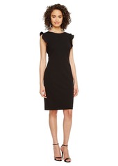 Calvin Klein Women's Round Neck Sheath Dress with Flutter Sleeve and Low Back