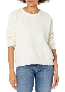 Calvin Klein Women's Sequin Crew Neck Long Sleeve Sweater PORCELIN