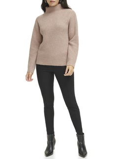 Calvin Klein Women's Sequin Mock Neck Long Sleeve Sweater CAFÉ OLE