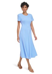 Calvin Klein Women's Short Sleeve A-Line Midi with Vertical Seams