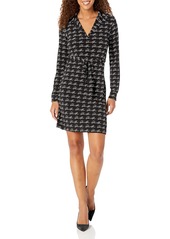 Calvin Klein Women's Short Sleeve Collared Print Dress with Button Down Front BLK/CRM 3