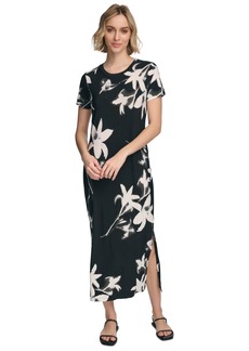 Calvin Klein Women's Short Sleeve Floral Maxi Dress - Black Multi