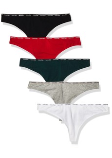 Calvin Klein Women's Signature Cotton Logo Stretch Thong Panties 5-Pack