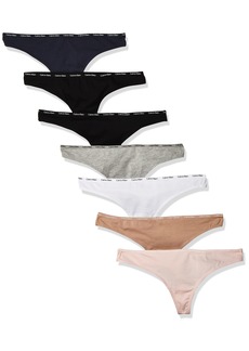 Calvin Klein Women's Signature Cotton Logo Stretch Thong Panties 7-Pack Blk/Hny Almnd/Nymph's/Speakeasy/Wht/Gry HTR