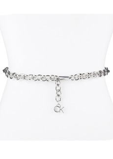 Calvin Klein Women's Silver-Tone Chain Belt with Hanging Logo Charm - Silver