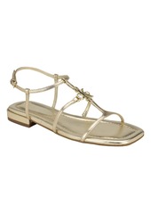 Calvin Klein Women's Sindy Square Toe Strappy Flat Sandals - Gold - Manmade, Metal
