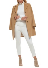Calvin Klein Womens Single-Breasted Wool Blend Coat - Camel