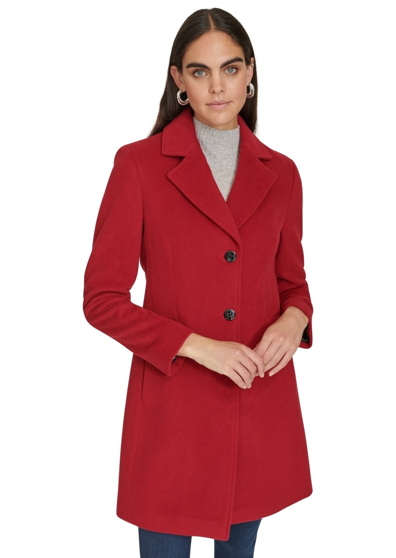 Calvin Klein Womens Single-Breasted Wool Blend Coat - Red Velvet