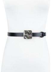 Calvin Klein Women's Skinny Hammered Plaque Buckle Belt - Black