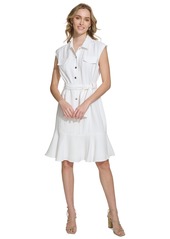 Calvin Klein Women's Sleeveless Belted Shirtdress - Soft White