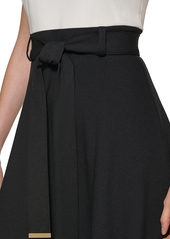 Calvin Klein Women's Sleeveless Color-Blocked Midi Dress - White Black
