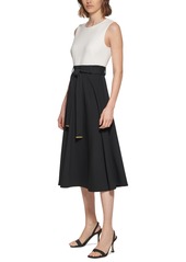 Calvin Klein Women's Sleeveless Color-Blocked Midi Dress - White Black