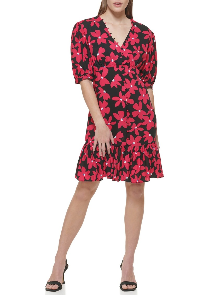 Calvin Klein Women's Novelty Chiffon Dress with Side Pleated Ruffle