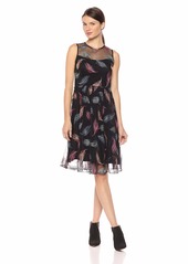 Calvin Klein Women's Sleeveless Embroidered Mesh Fit and Flare Dress