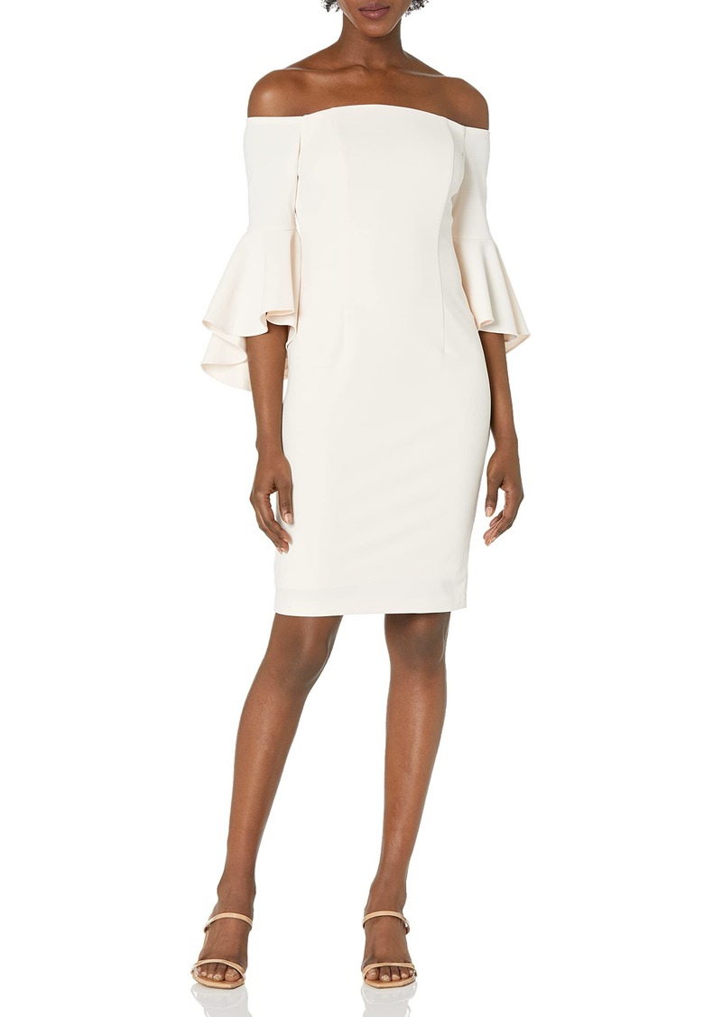 Calvin Klein Women's Off Shoulder Ruffle Sleeve Sheath Dress