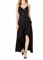 Calvin Klein Women's Sleeveless Gown with Sequin Bodice and Chiffon Ruffle Skirt