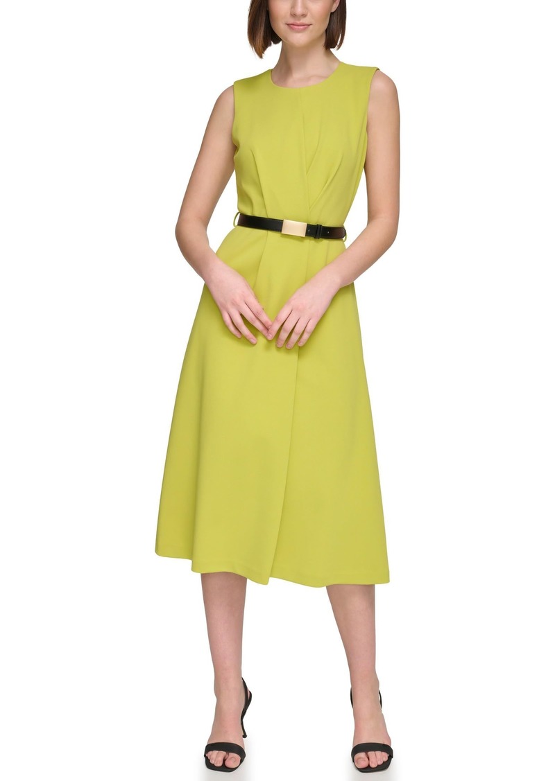 Calvin Klein Women's Sleeveless Scuba Crepe Belted Midi Dress