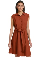 Calvin Klein Women's Sleeveless Tie-Waist Shirtdress - Clay