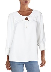 Calvin Klein Women's Smocked Long Sleeve Blouse with Tie